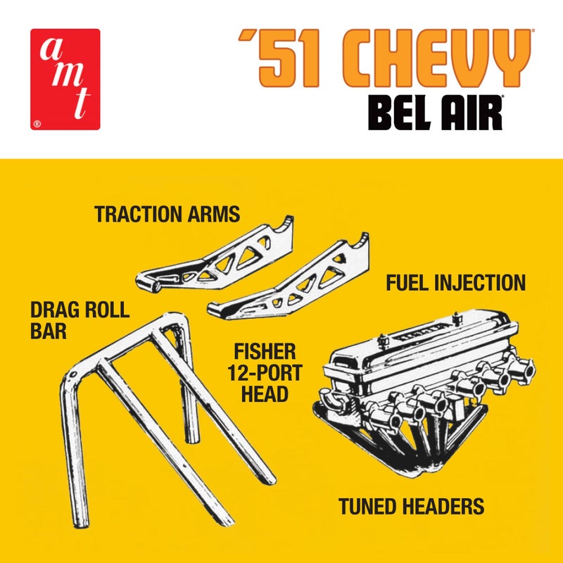 AMT Skill 2 Model Kit 1951 Chevrolet Bel Air 2-in-1 Kit Retro Deluxe Edition 1/25 Scale Model - Image 3